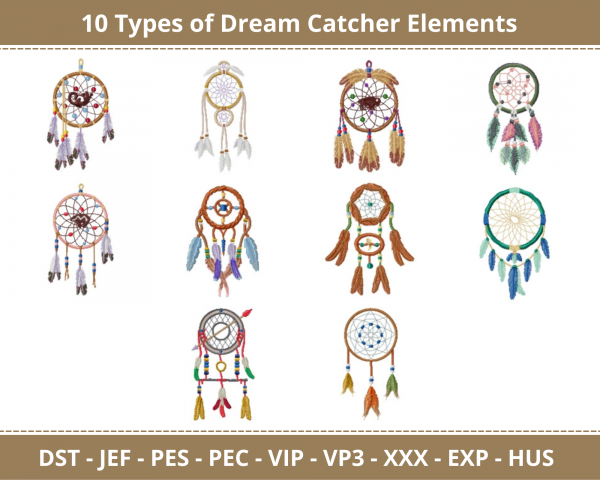Dream Catcher Elements Machine Embroidery Designs-10 Types-1 Size-instant download