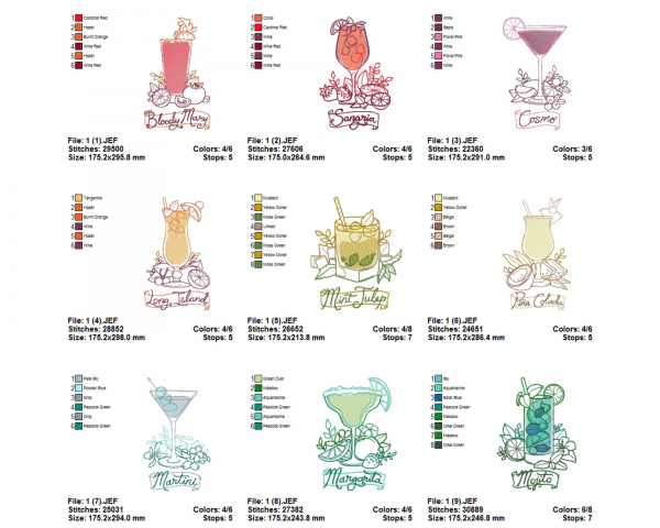 Cold Drink Machine Embroidery Designs-9 Types-1 Size-instant download