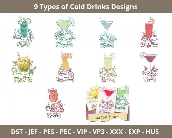 Cold Drink Machine Embroidery Designs-9 Types-1 Size-instant download