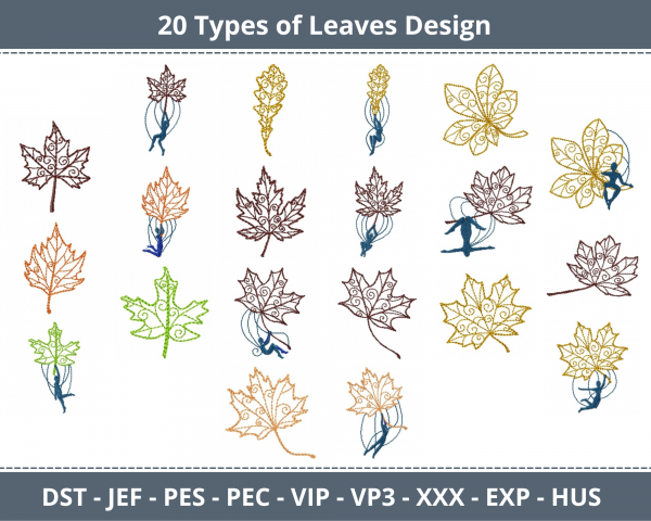 Leaves Machine Embroidery Designs-20 Types-1 Size-instant download