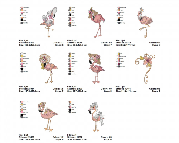 Fancy Flamingo Machine Embroidery Designs-17 Types-1 Size-instant download