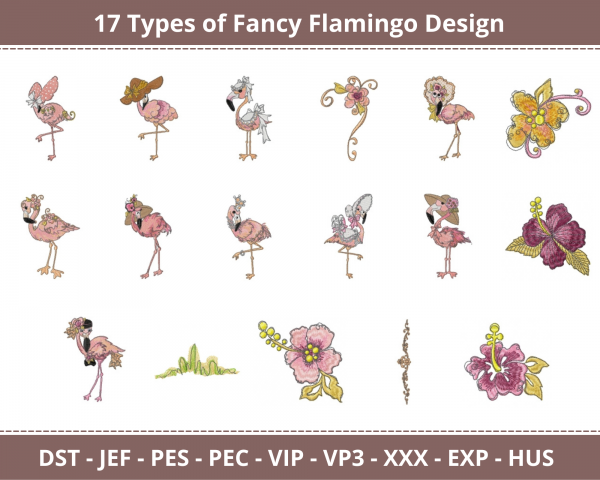 Fancy Flamingo Machine Embroidery Designs-17 Types-1 Size-instant download