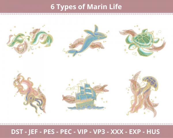 Marin Life Machine Embroidery Designs-6 Types-1 Size-instant download