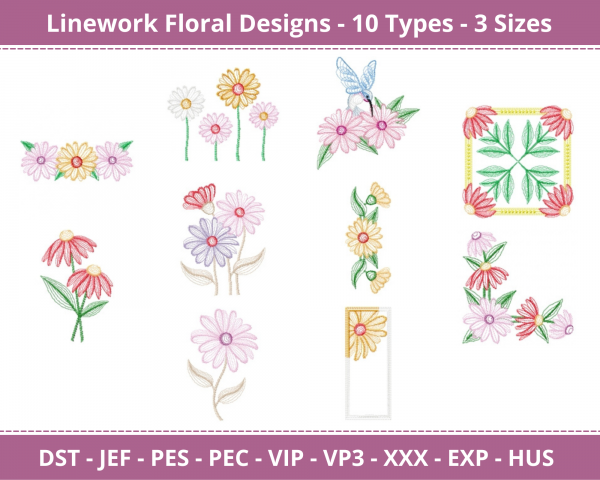 Line Work Floral Machine Embroidery Designs