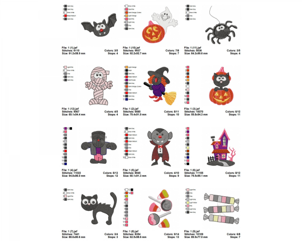 Halloween Machine Embroidery Designs-12 Types-1 Size-instant download