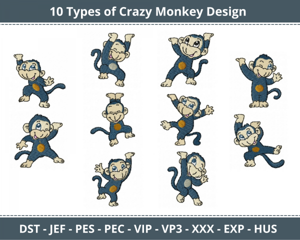 Crazy Monkey Machine Embroidery Design