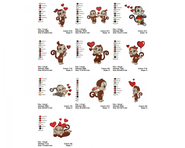 Cute Monkey Machine Embroidery Designs-10 Types-1 Size-instant download