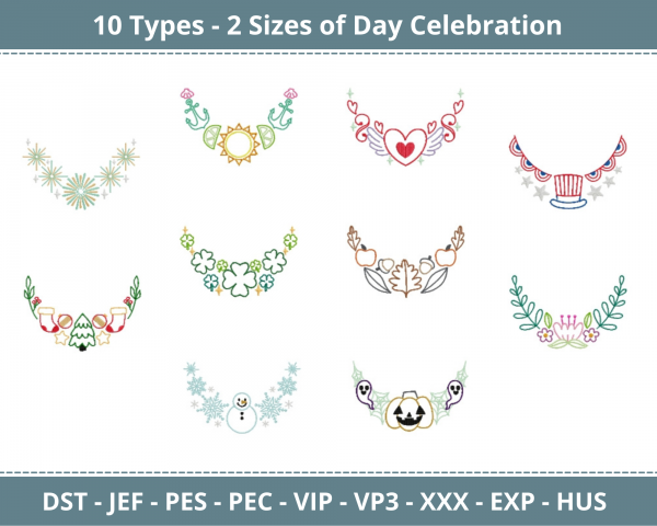Day Celebration Machine Embroidery Designs-10 Types-2 Sizes-instant download