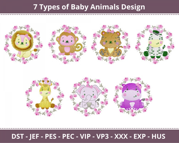 Baby Animals Machine Embroidery Designs-7 Types-1 Size-instant download