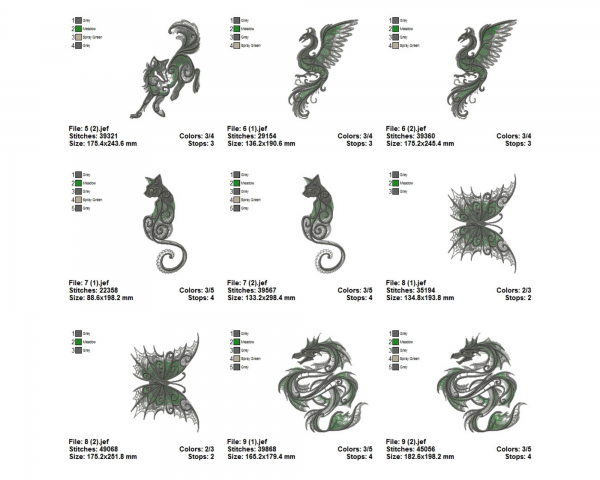 Dragons Machine Embroidery Designs-9 Types-2 Size-instant download