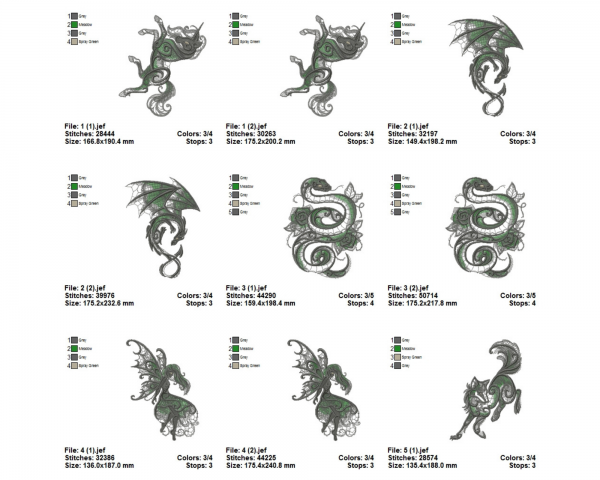 Dragons Machine Embroidery Designs-9 Types-2 Size-instant download