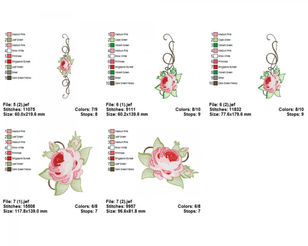 Rose Flower Machine Embroidery Designs-7 Types-2 Size-instant download