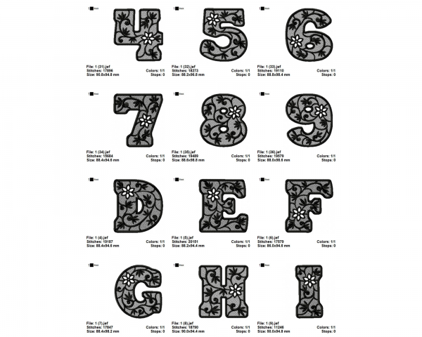 Alphabet & Number Machine Embroidery Designs-1 Size-instant download