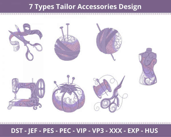 Tailor Accessories Machine Embroidery Designs-7 Types-1 Size-instant download