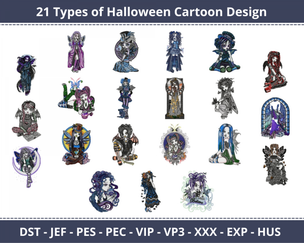 Halloween Cartoon Machine Embroidery Designs-21 Types-1 Size-instant download