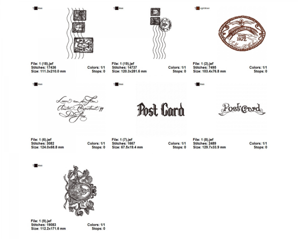 Post Card Machine Embroidery Designs-28 Types-1 Size-instant download
