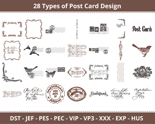 Post Card Machine Embroidery Designs-28 Types-1 Size-instant download
