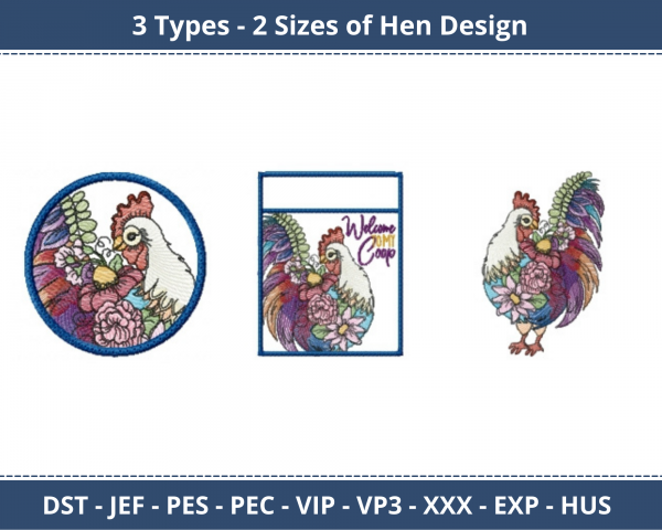 Hen Bird Machine Embroidery Designs-3 Types-2 Sizes-instant download