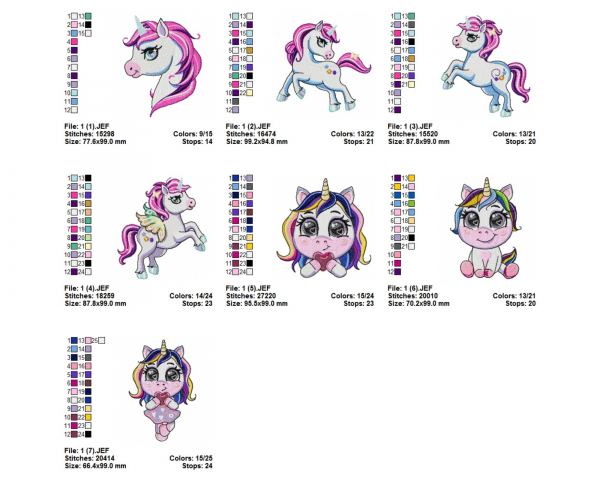 Unicorn Machine Embroidery Designs-7 Types-1 Size-instant download