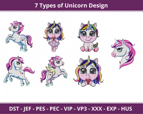 Unicorn Machine Embroidery Designs-7 Types-1 Size-instant download