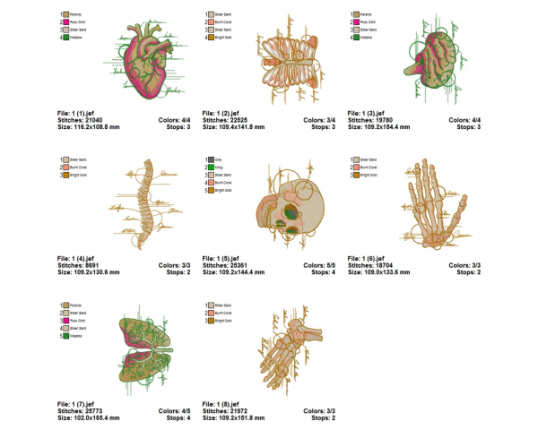 Human Parts Machine Embroidery Designs-8 Types-1 Size-instant download