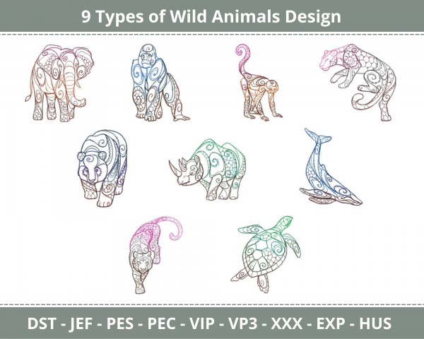 Wild Animals Machine Embroidery Designs-9 Types-1 Size-instant download