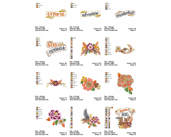 Flowers Machine Embroidery Designs-29 Types-1 Size-instant download