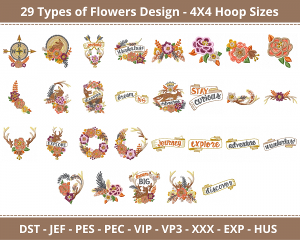 Flowers Machine Embroidery Designs-29 Types-1 Size-instant download