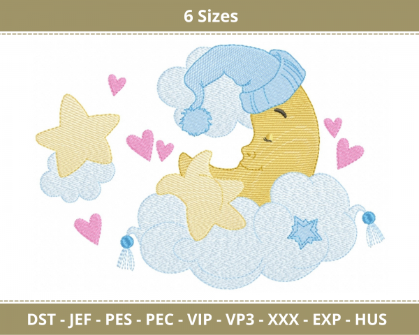 Cloud & Moon Machine Embroidery Designs-6 Sizes-instant download