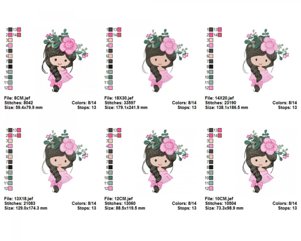 Cute Girl Machine Embroidery Designs-6 Sizes-instant download