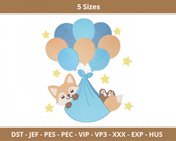 Fox With Balloons Machine Embroidery Designs-5 Sizes-instant download