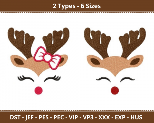 Christmas Deer Machine Embroidery Designs-2 Types-6 Sizes-instant download