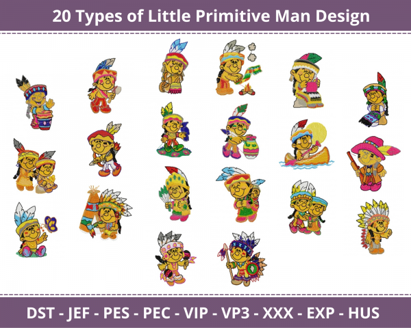 Little Primitive Man Machine Embroidery Design	