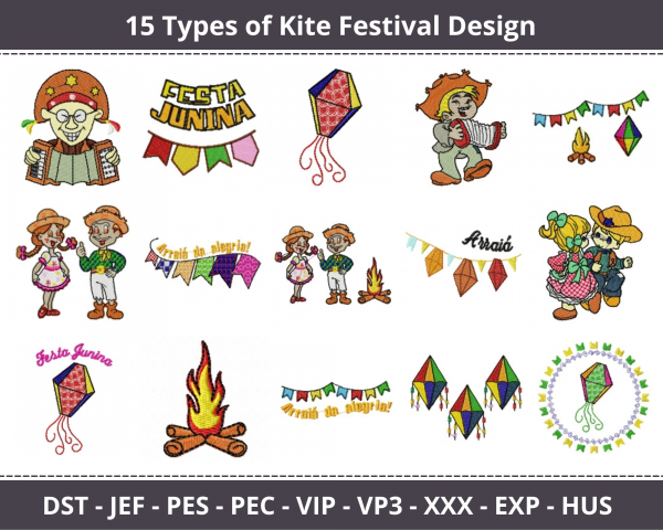 Kite Festival Machine Embroidery Designs-15 Types-1 Size-instant download