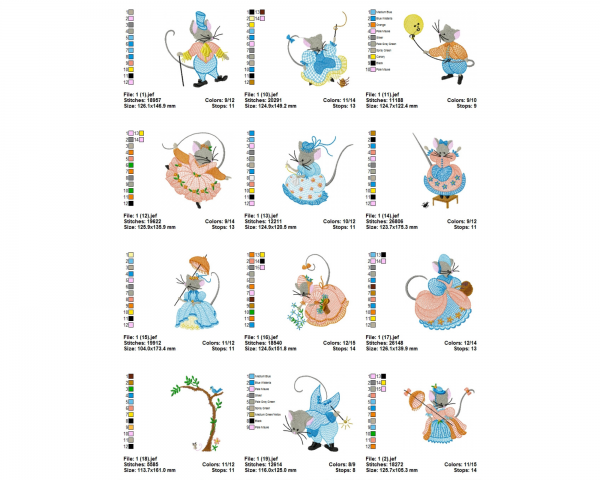 Cute Mouse Machine Embroidery Designs-20 Types-1 Size-instant download