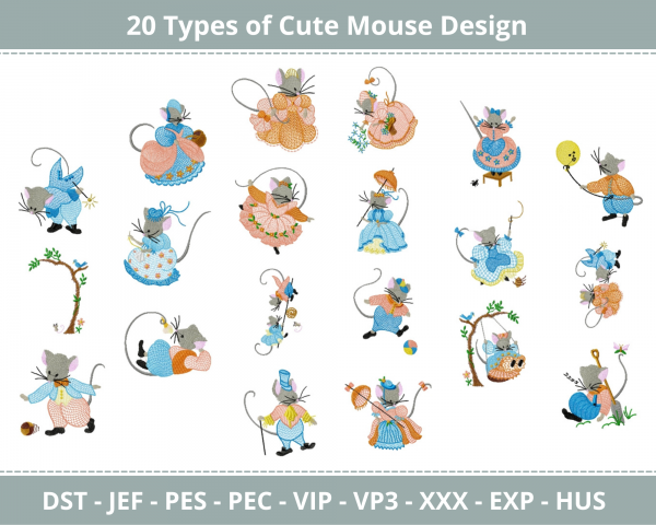 Cute Mouse Machine Embroidery Designs-20 Types-1 Size-instant download