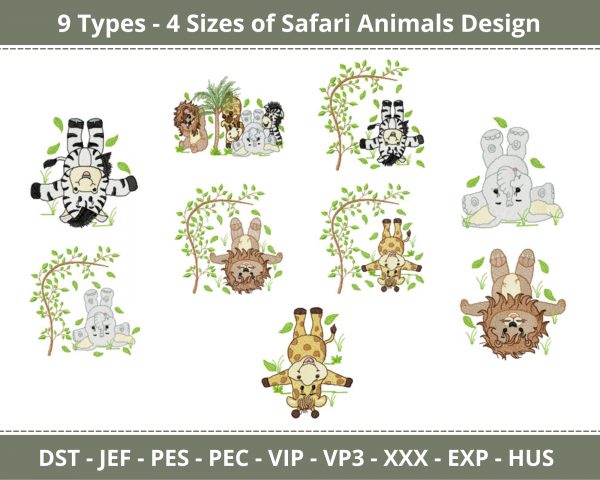 Safari Animals Machine Embroidery Designs- 9 Types- 4 Sizes-instant download