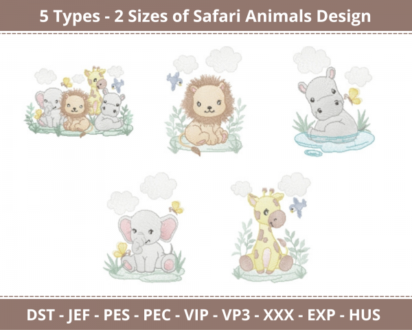 Safari Animals Machine Embroidery Designs-2 Sizes-instant download