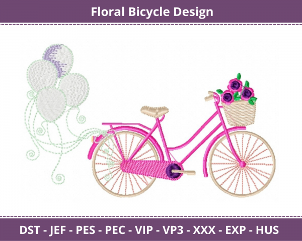 Floral Bicycle Machine Embroidery Designs-1 Size-instant download