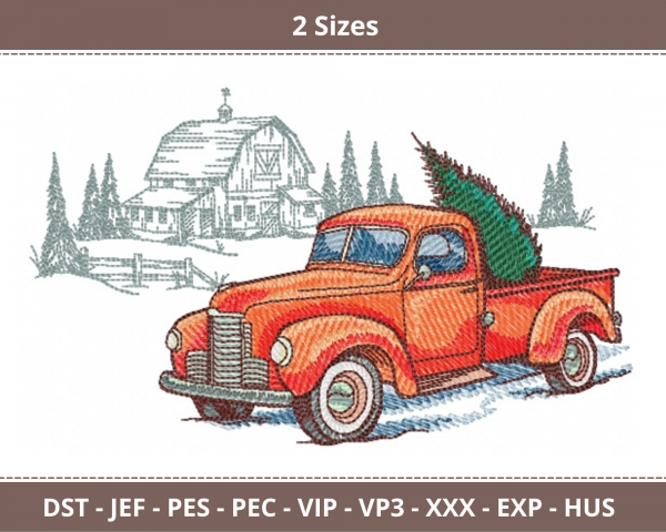 Christmas Car Machine Embroidery Designs-2 Sizes-instant download