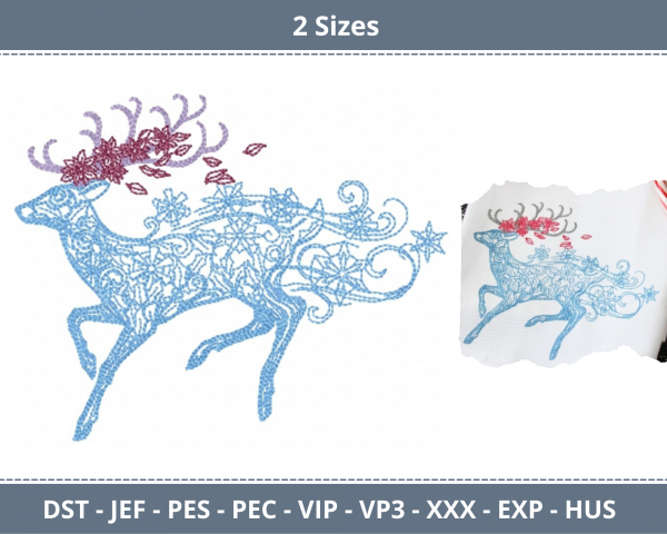 Christmas Deer Machine Embroidery Designs-2 Sizes-instant download