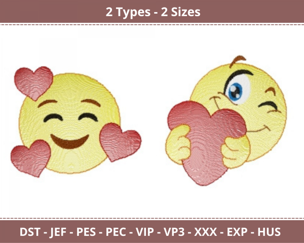 Cute Emoji Face Machine Embroidery Designs-2 Types-2 Sizes-instant download