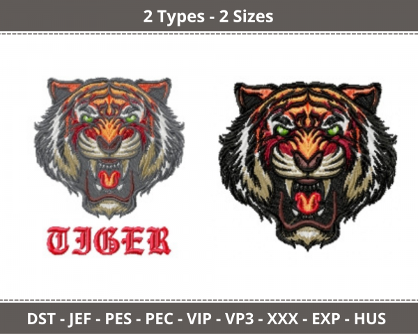 Tiger Face Machine Embroidery Designs-2 Types-2 Sizes-instant download