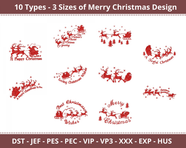 Merry Christmas Machine Embroidery Designs-10 Types-3 Sizes-instant download