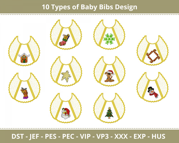 Baby Bibs Machine Embroidery Designs-10 Types-1 Size-instant download