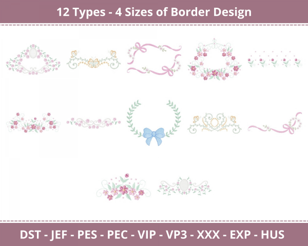 Border Machine Embroidery Designs-12 Types-4 Sizes-instant download