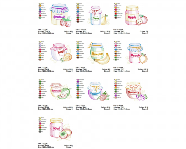 Fruit Jar Machine Embroidery Designs-10 Types-1 Size-instant download