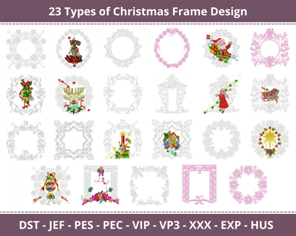 Christmas Frame Machine Embroidery Designs-23 Types-1 Size-instant download