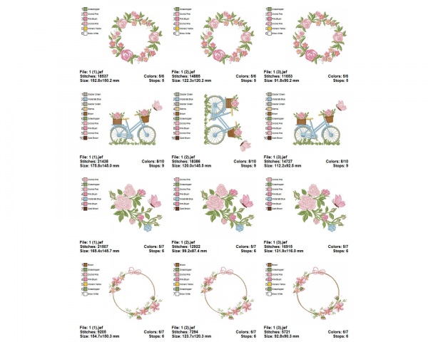 Floral Machine Embroidery Designs-12 Types-3 Sizes-instant download