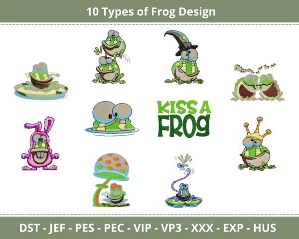 Frog Animal Machine Embroidery Designs-10 Types-1 Size-instant download